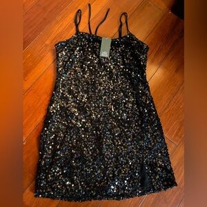 XL Black Sequin Wild Fable Mini Dress with Spaghetti Straps NWT
